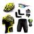 Conjunto Ciclismo Camisa e Bermuda + Capacete de Ciclismo C/ Luz LED + Luvas de Ciclismo + Óculos Esportivo +  Par de Manguitos Ciclista amarelo