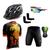 Conjunto Ciclismo Camisa e Bermuda + Capacete de Ciclismo C/ Luz LED + Óculos Esportivo +  Par de Manguitos Listrado preto, Laranja