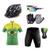 Conjunto Ciclismo Camisa Proteção UV e Bermuda em Gel + Capacete Ciclismo + Luvas Ciclismo + Óculos Brasil amarelo neon