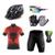 Conjunto Ciclismo Camisa Proteção UV e Bermuda em Gel + Capacete Ciclismo + Luvas Ciclismo + Óculos Punisher preto, Vermelho
