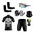 Conjunto Ciclismo Camisa Proteção UV e Bermuda em Gel + Luvas Ciclismo + Óculos + Manguitos + Bandana Punisher preto, Branco