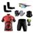 Conjunto Ciclismo Camisa Proteção UV e Bermuda em Gel + Luvas Ciclismo + Óculos + Manguitos + Bandana Bike preto, Vermelho