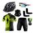 Conjunto de Ciclismo Camisa e Bermuda C/ Proteção UV + Capacete de Ciclismo C/ Luz Led + Óculos Esportivo Espelhado + Par de Manguitos + Bandana Respeite o ciclista