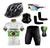 Conjunto de Ciclismo Camisa e Bermuda C/ Proteção UV + Capacete de Ciclismo C/ Luz Led + Óculos Esportivo Espelhado + Par de Manguitos + Bandana Brasil branco