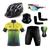 Conjunto de Ciclismo Camisa e Bermuda C/ Proteção UV + Capacete de Ciclismo C/ Luz Led + Óculos Esportivo Espelhado + Par de Manguitos + Bandana Brasil