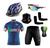 Conjunto de Ciclismo Camisa e Bermuda C/ Proteção UV + Capacete de Ciclismo C/ Luz Led + Óculos Esportivo Espelhado + Par de Manguitos + Bandana Punisher preto, Vermelho