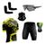 Conjunto de Ciclismo Camisa e Bermuda C/ Proteção UV + Óculos Esportivo Espelhado + Par de Manguitos + Bandana Ciclista preto, Amarelo