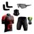 Conjunto de Ciclismo Camisa e Bermuda C/ Proteção UV + Óculos Esportivo Espelhado + Par de Manguitos + Bandana Ciclista preto, Vermelho