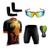 Conjunto de Ciclismo Camisa e Bermuda C/ Proteção UV + Óculos Esportivo Espelhado + Par de Manguitos Listrado preto, Laranja