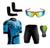 Conjunto de Ciclismo Camisa e Bermuda C/ Proteção UV + Óculos Esportivo Espelhado + Par de Manguitos Ciclista preto, Azul