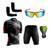 Conjunto de Ciclismo Camisa e Bermuda C/ Proteção UV + Óculos Esportivo Espelhado + Par de Manguitos Xbike preto
