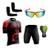Conjunto de Ciclismo Camisa e Bermuda C/ Proteção UV + Óculos Esportivo Espelhado + Par de Manguitos Ciclista preto, Vermelho