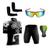 Conjunto de Ciclismo Camisa e Bermuda C/ Proteção UV + Óculos Esportivo Espelhado + Par de Manguitos Ciclista preto, Branco