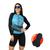 Conjunto Feminino de Ciclismo Camisa Manga Longa e Bermuda de Espuma MTB Preto, Azul