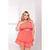 Conjunto Feminino de Saia Babado Mais Cropped Plus Size Coral