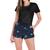 Conjunto Feminino Verão Moda Praia Camiseta Algodão Short Tactel Coqueiro Preto e azul coqueiro