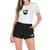 Conjunto Feminino Verão Moda Praia Camiseta Algodão Short Tactel Estampada Branco e preto coruja