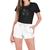 Conjunto Feminino Verão Moda Praia Camiseta Algodão Short Tactel Estampada Preto e branco flechas