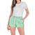Conjunto Feminino Verão Moda Praia Camiseta Algodão Short Tactel Liso Branco e verde