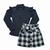 Conjunto Infantil Blusinha Lanzinha Saia Flanela Xadrez Moda Menina Preto, Branco xadrez