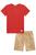 Conjunto Infantil Camisa Camiseta em Meia Malha e Bermuda Em Sarja Pita Algodão LucBoo Vermelho