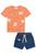 Conjunto Infantil Camiseta Básica Menino Meia Malha Urso e Bermuda Jeans Bellini Lucboo Laranja