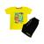 Conjunto Infantil Camiseta e Short Dino Skate Confortável Macio Amarelo