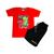 Conjunto Infantil Camiseta e Short Dino Skate Confortável Macio Vermelho