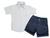 Conjunto Infantil Masc Juvenil Camisa Social + Bermuda Sarja Branco, Marinho
