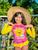 Conjunto Infantil Moda Praia/Piscina Uv50+ Camiseta Manga Longa + Calcinha Babado Sol, Amarelo