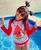 Conjunto Infantil Moda Praia/Piscina Uv50+ Camiseta Manga Longa + Calcinha Babado Melancia, Vermelho