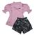 Conjunto Infantil Short Couro Blusa Roupa Feminina Casual Rosa, Preto