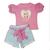 Conjunto Infantil Verão Barbie Girl Blusa Baby Look e Short Jeans Roupa da Barbie Pink Menina 5790 Rosa pink