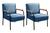 Conjunto Kit 2 Poltronas Jade Cadeira Decorativa Moderna Braço Metal Linho Azul 330
