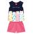 Conjunto Kyly Infantil Menina Blusa + Short Mangas Curtas Estampa De Gatinhos Estação Quente Azul