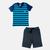 Conjunto Manabana com Camiseta e Bermuda de moletom Curto Infantil Menino listras Azul