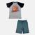 Conjunto Manabana com Camiseta e Bermuda de moletom Curto Infantil Menino listras Cinza claro