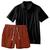 Conjunto Masculino Camiseta Polo e Short Linho Moda Praia Luxo Premium Preto e laranja