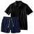 Conjunto Masculino Camiseta Polo e Short Linho Moda Praia Luxo Premium Preto e azul marinho