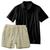 Conjunto Masculino Camiseta Polo e Short Linho Moda Praia Luxo Premium Preto e cru, Palha