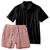 Conjunto Masculino Camiseta Polo e Short Linho Moda Praia Luxo Premium Preto e salmao