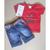 Conjunto masculino infantil bermuda jeans e camiseta cor vermelha - azul marca bela fase moda bebê Vermelho
