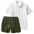 Conjunto Masculino Leve Camiseta Polo e Short Linho Moda Praia Luxo Premium Branco e verde militar