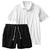 Conjunto Masculino Leve Camiseta Polo e Short Linho Moda Praia Luxo Premium Branco e preto