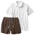 Conjunto Masculino Leve Camiseta Polo e Short Linho Moda Praia Luxo Premium Branco e marrom