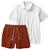 Conjunto Masculino Leve Camiseta Polo e Short Linho Moda Praia Luxo Premium Branco e laranja