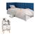 Conjunto Mesa Apoio Dream Pés Retrô 2 Gavetas E Cabeceira Protetor Lateral Aurora Cama Box Solteiro - RPM Móveis Off White/Freijó | Azul