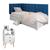 Conjunto Mesa Apoio Dream Pés Retrô 2 Gavetas E Cabeceira Protetor Lateral Aurora Cama Box Solteiro - RPM Móveis Branco | Azul