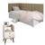 Conjunto Mesa Apoio Dream Pés Retrô 2 Gavetas E Cabeceira Protetor Lateral Aurora Cama Box Solteiro - RPM Móveis Off White/Cinamomo | Bege