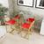 Conjunto Mesa Vidro 4 Cadeiras Pequena Estofado Industrial Dourado Vermelho